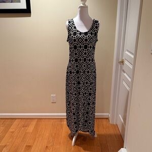 Nina Leonard Black and White Patterned Maxi Dress high low design